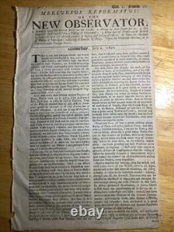 1690 Extremely Rare New Observator Newspaper William & Mary Reign