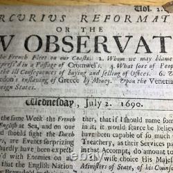 1690 Extremely Rare New Observator Newspaper William & Mary Reign