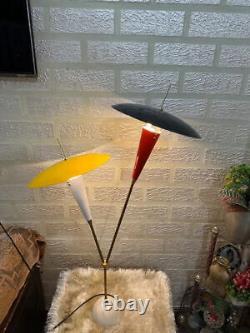 1950's Extremely Rare and Elegant Floor Lamp Red/White Brass Table Industrial It