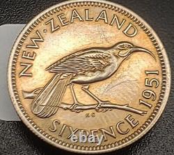 1951 New Zealand 6 Pence Proof KM 16, Extremely Rare