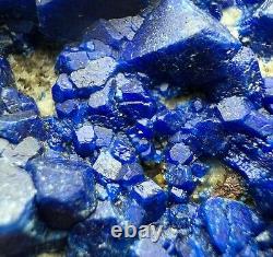 257 GR. Extremely Rare! Blue Hauyne Crystals Cluster On Matrix From Afghanistan