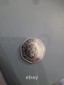 EXTREMELY RARE, King Charles III 50 pence coin shiny and new