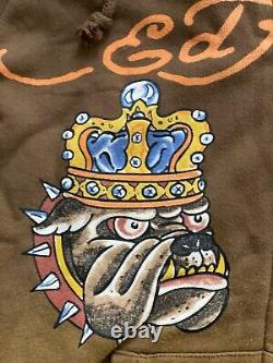 Ed Hardy by Christian Audigier Bulldog Olive Hoodie Size S Extremely Rare NEW