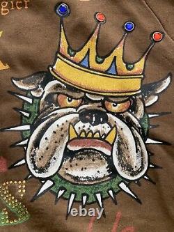 Ed Hardy by Christian Audigier Bulldog Olive Hoodie Size S Extremely Rare NEW