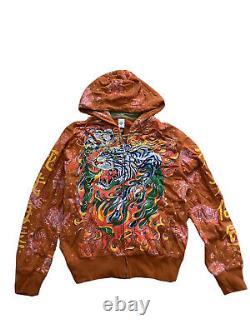 Ed Hardy by Christian Audigier Tiger Orange Hoodie Size M Extremely Rare NEW