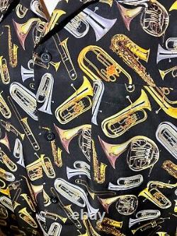 Extremely RARE Disneyland Men's Camp Shirt, New Orleans Square Brass Instruments