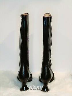 Extremely RARE New In Box John Fluevog SWEETY Black/Purple Leather Boots, Sz 10