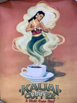 Extremely RARE New original never used Kauai coffee girl Genie art poster Hawaii