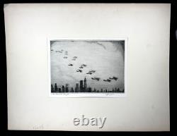 Extremely Rare Curtiss Hawks over New York 1930 Drypoint Etching Wayne L Davis
