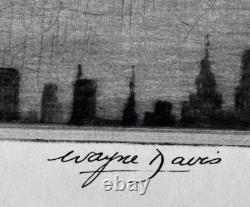 Extremely Rare Curtiss Hawks over New York 1930 Drypoint Etching Wayne L Davis