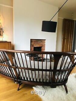 Extremely Rare Ercol Double Bow Sofa In Dark Wood With New Cushion, Mid Century