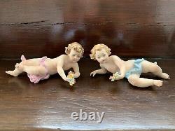 Extremely Rare Giuseppe Cappe' Capodimonte Pair of Cherubs with Garlands