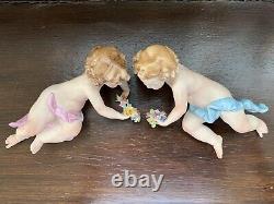 Extremely Rare Giuseppe Cappe' Capodimonte Pair of Cherubs with Garlands