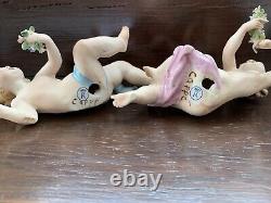 Extremely Rare Giuseppe Cappe' Capodimonte Pair of Cherubs with Garlands
