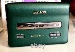 Extremely Rare Green Aiwa PX257 Walkman Super Bass Portable Cassette Player Boxd