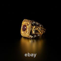Extremely Rare Natural Unheated Ruby Diamond 18k Gold Mens Ring