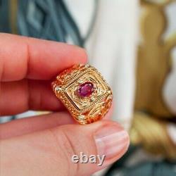 Extremely Rare Natural Unheated Ruby Diamond 18k Gold Mens Ring