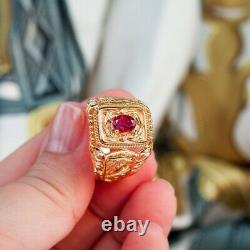 Extremely Rare Natural Unheated Ruby Diamond 18k Gold Mens Ring