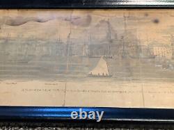 Extremely Rare Panographic Engraving Print New York Brooklyn Heights By St Memin