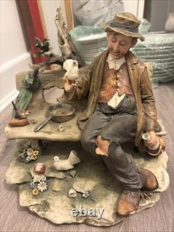 Extremely Rare Vintage Capidimonte Porcelain Statue- Hobbo With Pigeon