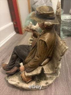 Extremely Rare Vintage Capidimonte Porcelain Statue- Hobbo With Pigeon