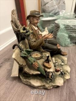Extremely Rare Vintage Capidimonte Porcelain Statue- Hobbo With Pigeon