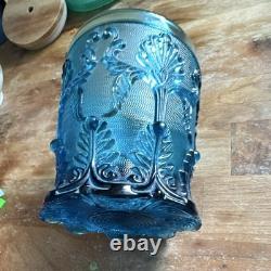 Extremely rare Old Baccarat 1840 Islamic Artrock Glass Blue Arabesque Texture