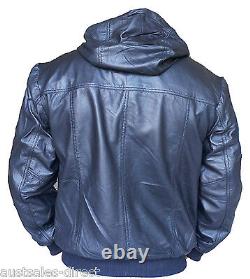 Mens Black Leather Hoodie Jacket A+ Sheep Extremely Soft Supple RARE! Large Only