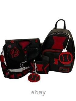 NEW EXTREMELY RARE Loungefly Black Widow Mini Backpack Bag Purse Wallet Set NWT