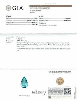 Natural Extremely Rare Flawless Mozambique Paraiba Tourmaline Pear 9.37cts GIA