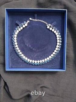 New Extremely Rare Authentic Swarovski HOT MONTANA BLUE Double Collar Necklace