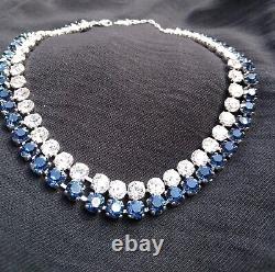 New Extremely Rare Authentic Swarovski HOT MONTANA BLUE Double Collar Necklace