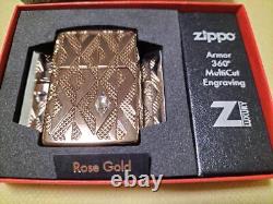 New Zippo Armor 360 Degree Multi-Cut Rose Gold Lighter extremely rare Japan