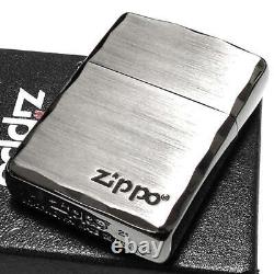 New Zippo Armor Simple Logo Silver Satin Black and Lighter extremely rare Japan