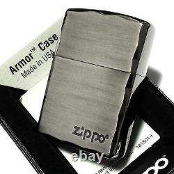 New Zippo Armor Simple Logo Silver Satin Black and Lighter extremely rare Japan