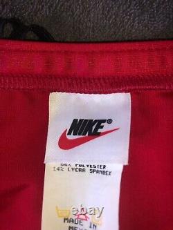 Red Nike Teraz swim brief with tags 32, extremely rare 1990s competition swimsuit