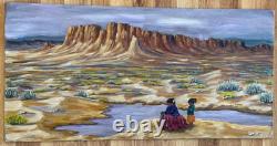 Renee Candelaria Fletcher Extremely Rare New Mexico Oil Painting 1967 15 X 30