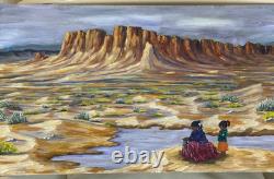 Renee Candelaria Fletcher Extremely Rare New Mexico Oil Painting 1967 15 X 30