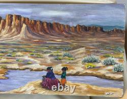 Renee Candelaria Fletcher Extremely Rare New Mexico Oil Painting 1967 15 X 30