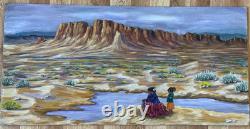 Renee Candelaria Fletcher Extremely Rare New Mexico Oil Painting 1967 15 X 30