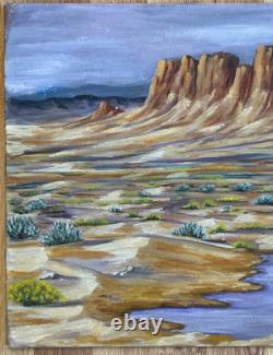 Renee Candelaria Fletcher Extremely Rare New Mexico Oil Painting 1967 15 X 30