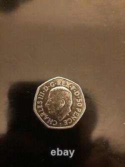 SUPER EXTREMELY RARE 50P COIN OF KING CHARLES NEW CORONATION COIN Uncrown Used