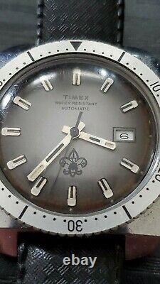Vtg 36mm Extremely Rare 1975 Timex Automatic Boy Scouts Diver Style Watch Runs