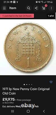 1971 Nouvelle Pièce De Un Penny Extrêmement Rare Bon État Utilisé