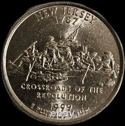 1999 Multistruck New Jersey State Quarter Mint Error Extremely Rare 	 <br/>   
<br/>

Erreur de la Monnaie de l'État du New Jersey de 1999, Très Rare