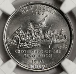 1999 NGC MS62 Multistruck État du New Jersey Quart Mint Erreur Extrêmement Rare