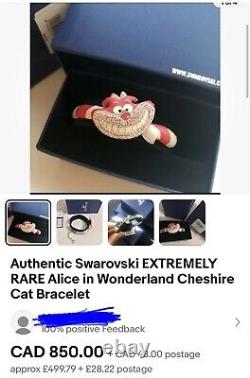 Authentique bracelet Swarovski Alice au Pays des Merveilles Chat du Cheshire extrêmement rare NEUF