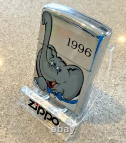 Briquet ZIPPO 1996 tout neuf, design extrêmement rare ÉLÉPHANT DUMBO, boîtier en chrome