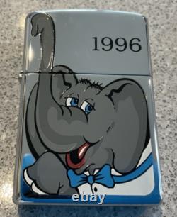 Briquet ZIPPO 1996 tout neuf, design extrêmement rare ÉLÉPHANT DUMBO, boîtier en chrome