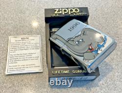 Briquet ZIPPO 1996 tout neuf, design extrêmement rare ÉLÉPHANT DUMBO, boîtier en chrome